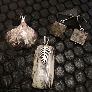 SALE! 2 Pair Sterling earrings and stone pendant.  -all 3 for 1 price.